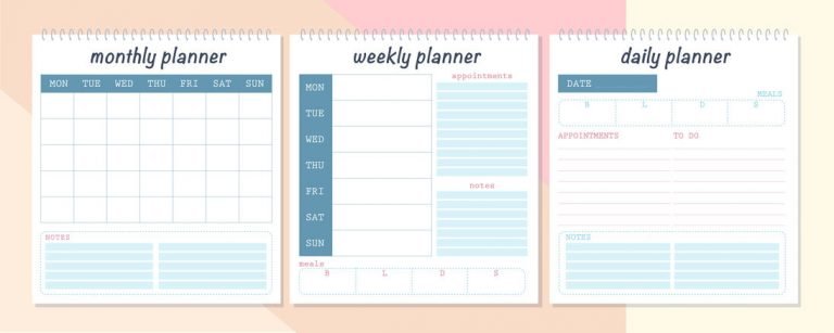 Download Vector Set Of Monthly, Weekly And Daily Planner Page ...